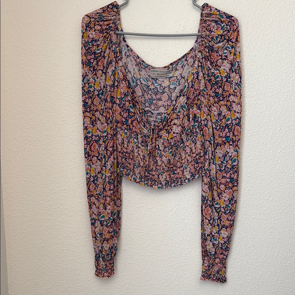 Urban Outfitters Smocked LongSleeve Crop